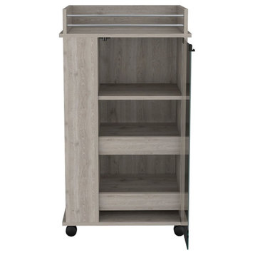 Pemberly Row Modern Engineered Wood Bar Cart with 2-Side Shelves in Gray