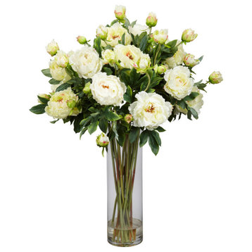Nearly Natural Giant Peony Silk Flower Arrangement, White