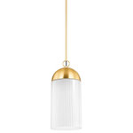 Mitzi Lighting - Mitzi Lighting H796701-AGB Emory 1 Light Pendant in Aged Brass - A single cylindrical glass shade is capped in Aged Brass or Old Bronze for a chic, modern look. The clear ribbed glass is etched on the inside creating a decorative stripe and an undulating wave-like movement. Suspended from the ceiling or mounted to the wall, Emory brings an understated elegance to spaces throughout the home.