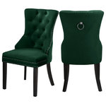 Meridian Furniture - Nikki Velvet Dining Chairs, Set of 2 - Dine in luxurious style with the Nikki green velvet dining chair. Featuring a curved high back, plush cushioned seat and deep tufted black velvet upholstery studded with chrome nailheads, this dining chair is sure to take your dining experience to a whole new level. Espresso wood legs provide sturdy support and complement the stunning green upholstery for a sleek, contemporary design.