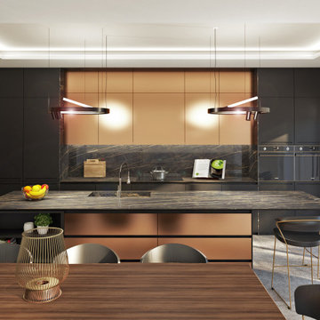 CUCINA CON PIANO IN LAMINAM NOIR DESIRE