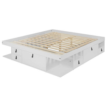 Memomad Bali Storage Platform Bed with Drawers (King Size, Off White)
