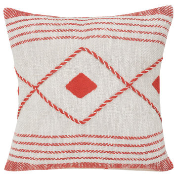 Ox Bay Handwoven Pink/White Geometric Organic Cotton Pillow Cover, 20"x20"