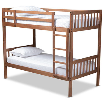 Jude Modern and Contemporary Walnut Browned Wood Twin Size Bunk Bed