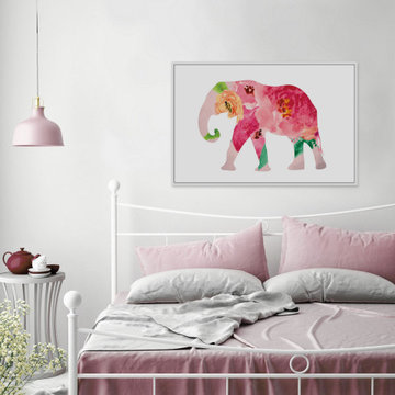 "Floral Elephant" Floater Framed Painting Print on Canvas