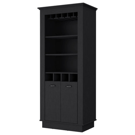 Hampton Bar Cabinet with 4-Built In Wine Rack, Glass Holder and Storage Cabinet