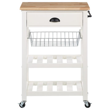 Hampton Kitchen Cart With Wood Top and White Base