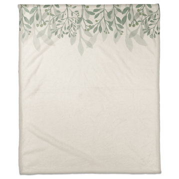 Green and White Floral Banner 50 x 60 Coral Fleece Blanket