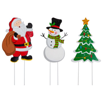 24"H Set of 3 Metal Santa/Snowman/Tree Yard Stake or Wall Decor