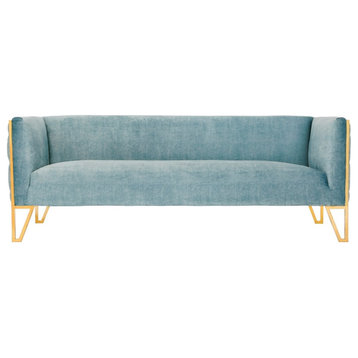 Manhattan Comfort Vector 3-Seat Velvet Upholstered Sofa in Ocean Blue