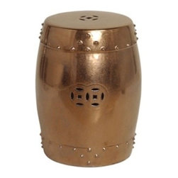 Round Gold Drum Prosperity Garden Stool - Accent And Garden Stools