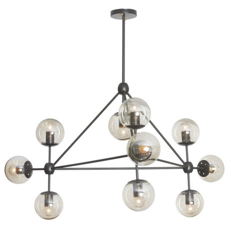 Galileo 10-Light Chandelier, Black With Cognac Glass