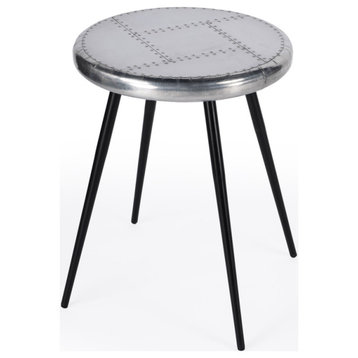 23" Aluminum and Manufactured Wood Aviator Round End Table