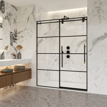 Losar Single Sliding Framed Shower Door, Matte Black, 60" W X 78"h