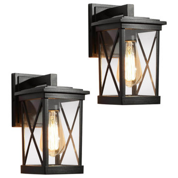LNC 2-Pack 1-Light 10.2-in H Matte Black Square Cage Outdoor Wall Sconces