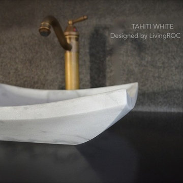 White marble 18'' bathroom vessel sink-Tahiti White