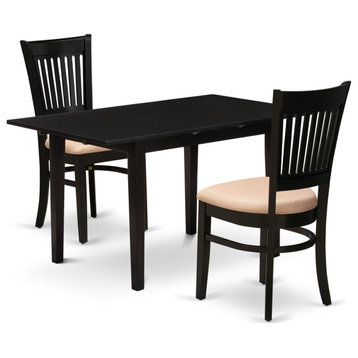 3-Pc Dining Table Set 2 Kitchen Chairs, Butterfly Leaf Dining Table, Black