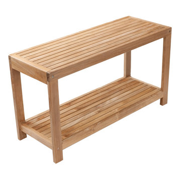 Nordic Style Natural Teak Spa Bench with Shelf, 35"