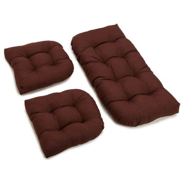 U-Shaped Spun Polyester Tufted Settee Cushion Set, Set of 3, Brown