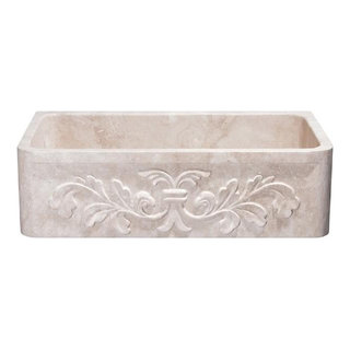 Allstone KF362010SB-F2 36" Roma Travertine Floral Carving Single Bowl ...