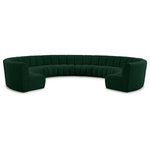 Meridian Furniture - Infinity Black Boucle Fabric Upholstered Arc Shaped Modular Sectional, Green, 10-Piece, Arc-Shaped - Mix and match this Infinity boucle fabric modular chair with other items in the Infinity collection to find the best possible seating solution for your gang. Rich green boucle fabric feels welcoming and soft to the skin, so you stay seated comfortably for the big game or while watching your favorite programs. Deep channel tufting adds to the longevity and durability of this modular chair while giving it texture.
