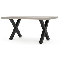 GDF Studio Galatian Outdoor Concrete Dining Table With Black Iron Legs
