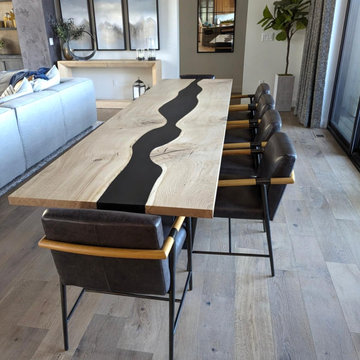 Locally Sourced Live Edge Oak Slab Table with Steel River