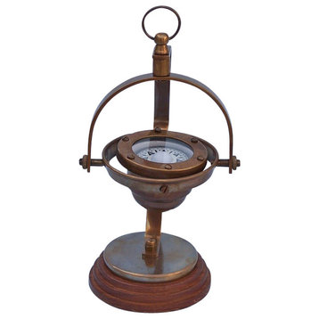 Hanging Vintage Compass, Antique Brass, 9"