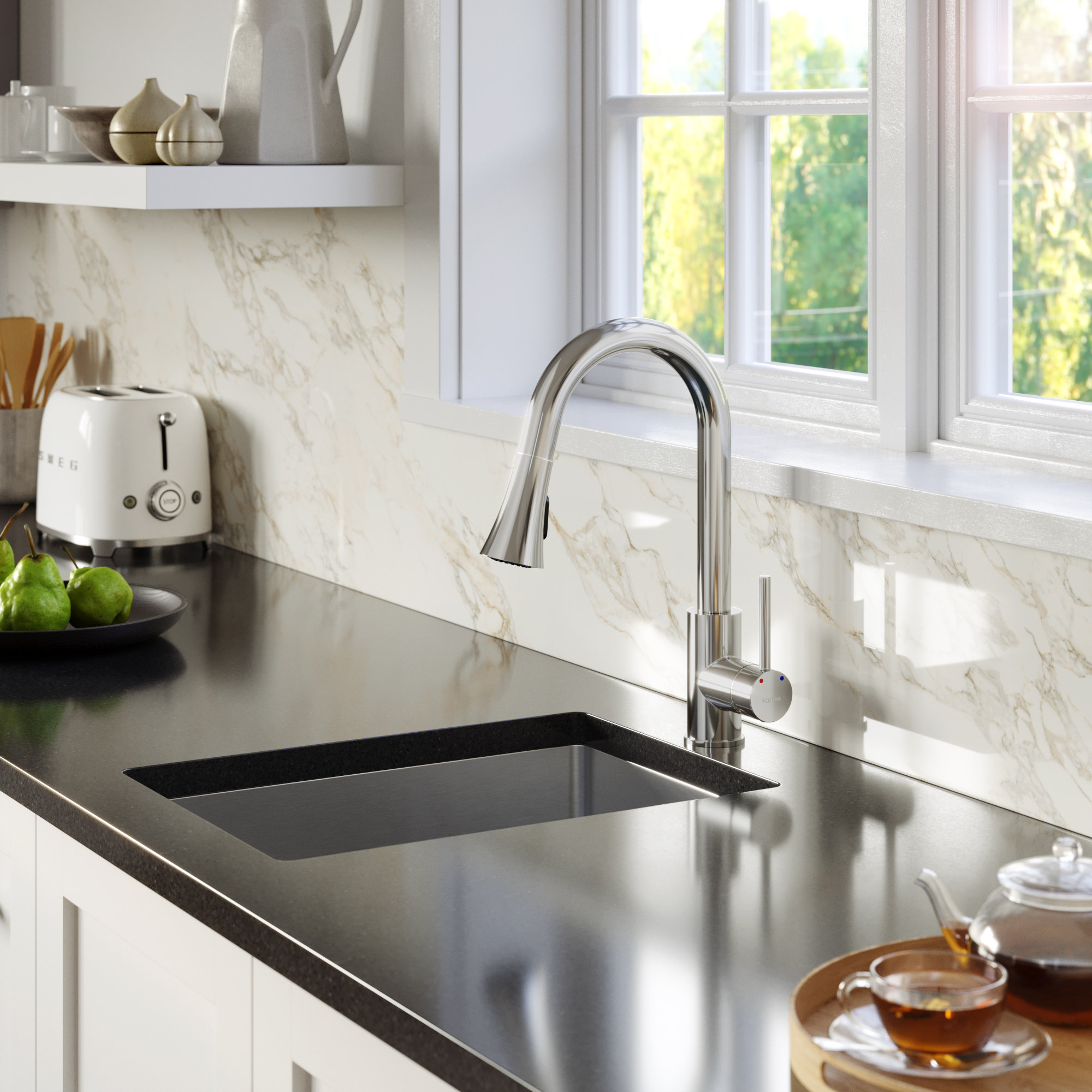 Karran Weybridge Single-Handle Pull-Down Sprayer Kitchen Faucet, Chrome