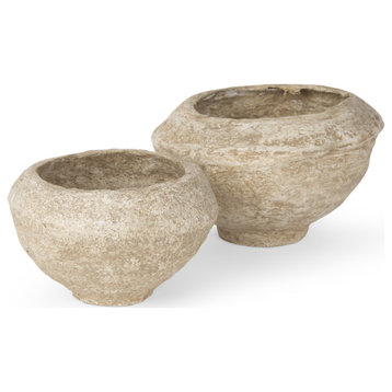 Sonu Set of 2 Beige Paper Mache Half-Pot Bowls