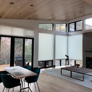 White Motorized Solar Roller Shades with Metal Fascia in Vail, Colorado