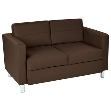 Modern Loveseat, Elegant Chrome Legs With Faux Leather Upholstered Seat, Java