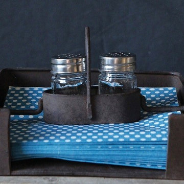 Rustic Napkin Holder With Salt & Pepper Shakers Set