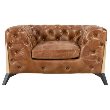 Crafters and Weavers Olivia Tufted Chesterfield Sofa, Brown, Arm Chair