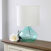 Glass Raindrop Table Lamp with Fabric Shade, Aqua with White Shade