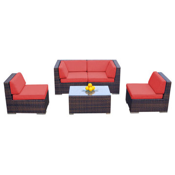 Ohana 5-Piece Deep Seating Sectional Set, Red, Mixed Brown