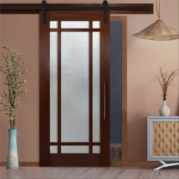 Mahogany Sliding Wooden Door & Walnut Stain with Glass Insert (French Style), Ka