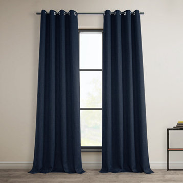 Faux Linen Grommet Room Darkening Curtain Single Panel, Nightfall Navy, 50w X 96l