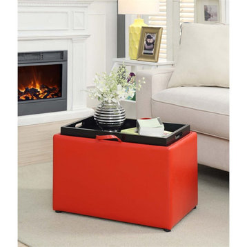 Convenience Concepts Designs4Comfort Storage Ottoman in Bright Red Faux Leather