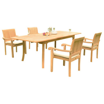 5-Piece Outdoor Teak Dining Set: 94" Rectangle Ext Table, 4 Nain Stacking Chairs