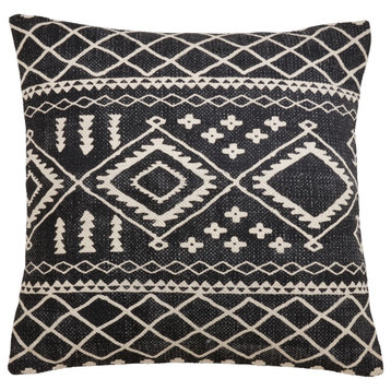 Poly Filled Mud Cloth Throw Pillow, 22"x22", Black