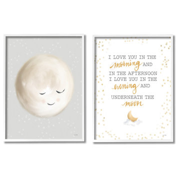 Adorable I Love You Moon Quote Illustration, 2pc, each 16 x 20