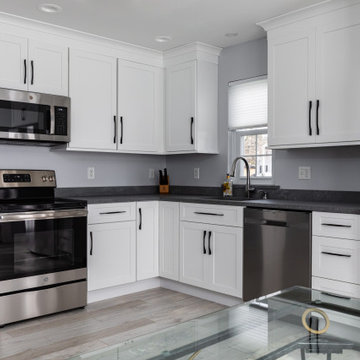 Quick White Shaker Kitchen with Caesarstone Rugged Concrete Quartz