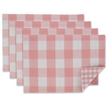 Pink/White Reversible Gingham/Buffalo Check Placemat Set of 4