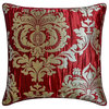 Red Jacquard  Pleated Dull Gold Damask 20"x20" Throw Pillow Cover - Damask Aurum