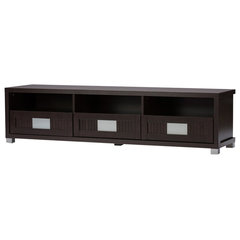 Gerhardine Wood TV Cabinet With 2 Sliding Doors and Drawer Dark