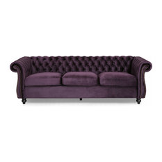 50 Most Por Traditional Tufted Sofas Couches For 2018 Houzz Vita Chesterfield Tufted Jewel Toned Velvet Sofa With Scroll Arms Blackberry