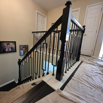 Black Stair Railing Upgrade with Modern Metal Balusters | Morganville, NJ