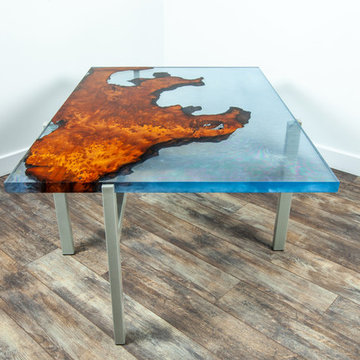 Redwood encased in resin coffee table