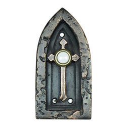 HawkHillHardware - Cathedral Bell Plate With Button, Black Iron - Doorbells And Chimes